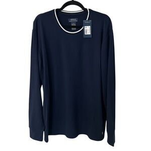 Polo Ralph Lauren Men’s Navy Blue Long Sleeve Stripe Crewneck Sweater Sz L NWT